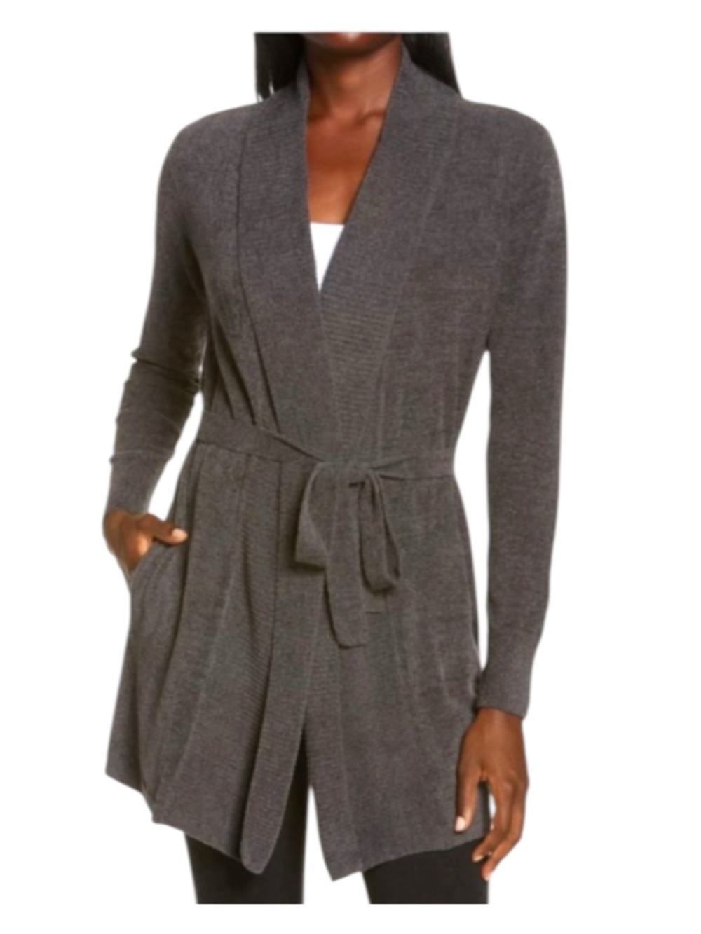 Barefoot Dreams CozyChic Ultra Lite Belted Cardigan Wrap, L, Grey Cozy